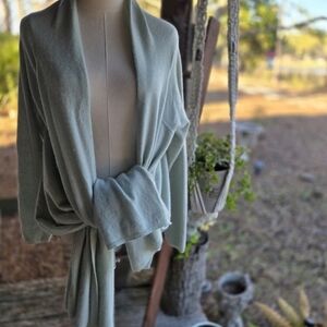 Red Twist Mint Green Cashmere Open Front Waterfall Cardigan Sweater Size XL